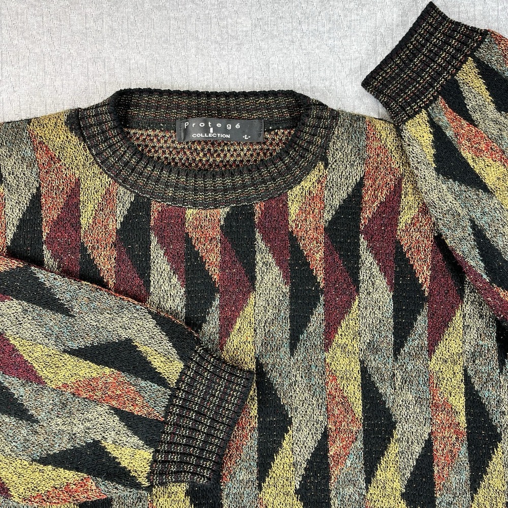 Protege Collection Vintage Sweater Coogi Style 3D-Striped Multi-Colored Sz Large - Picture 6 of 8